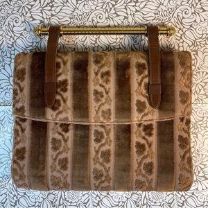 Bienen-Davis Vintage Architectural Dark Red Velvet & Black Leather Handbag